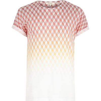 White faded geometric print t-shirt